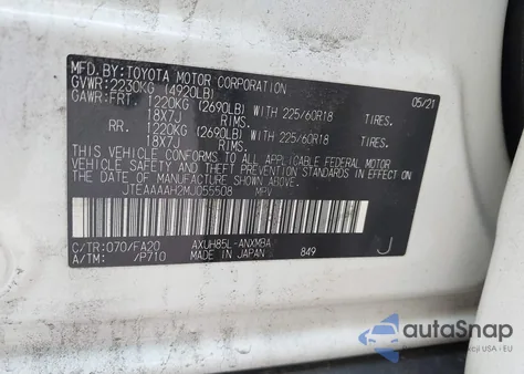 2021 Toyota Venza Le from USA, damaged, VIN JTEAAAAH2MJ055508